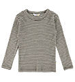 Joha Bluse - Uld/Silke - Rib - Mørkebrun/Stribet