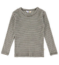 Joha Bluse - Uld/Silke - Rib - Mørkebrun/Stribet