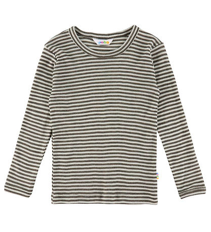 Joha Bluse - Uld/Silke - Rib - Mørkebrun/Stribet