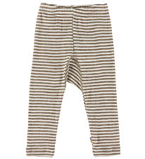 Joha Leggings - Uld/Silke - Rib - Mørk Beige/Stribet