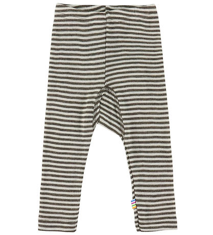 Joha Leggings - Uld/Silke - Rib - Mørkebrun/Stribet