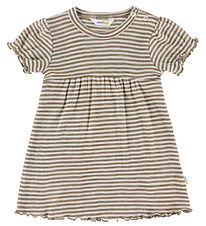 Joha Kjole - Uld/Silke - Rib - Mørk Beige/Stribet