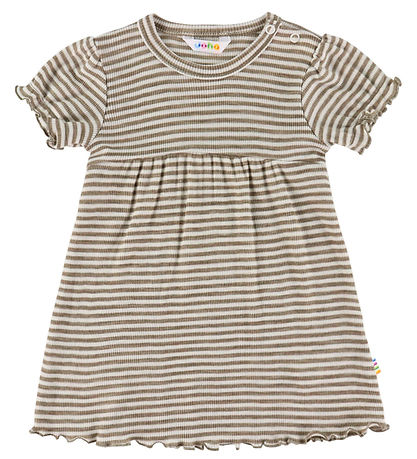 Joha Kjole - Uld/Silke - Rib - Mørk Beige/Stribet