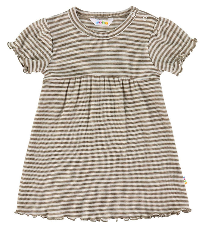Joha Kjole - Uld/Silke - Rib - Mørk Beige/Stribet