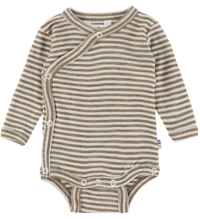 Joha Slå-om Body l/æ - Uld/Silke - Rib - Mørk Beige/Stribet