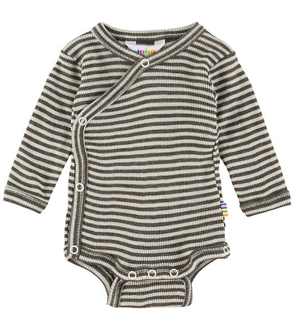 Joha Slå-om Body l/æ - Uld/Silke - Rib - Mørkebrun/Stribet