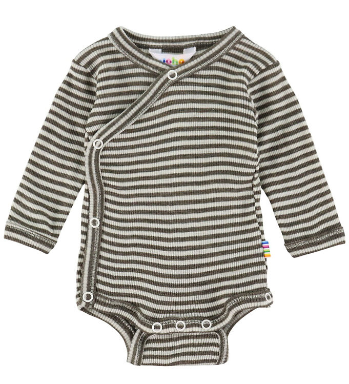 Joha Slå-om Body l/æ - Uld/Silke - Rib - Mørkebrun/Stribet