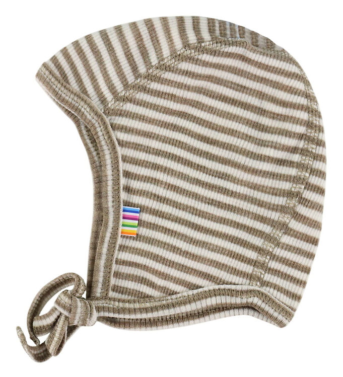 Joha Babyhjelm - Uld/Silke - Rib - Mørk Beige/Stribet