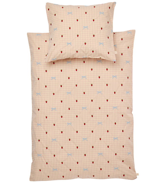 Flöss Sengetøj - Baby - Dolly - 70x100 cm - Berry/Bow Gingham
