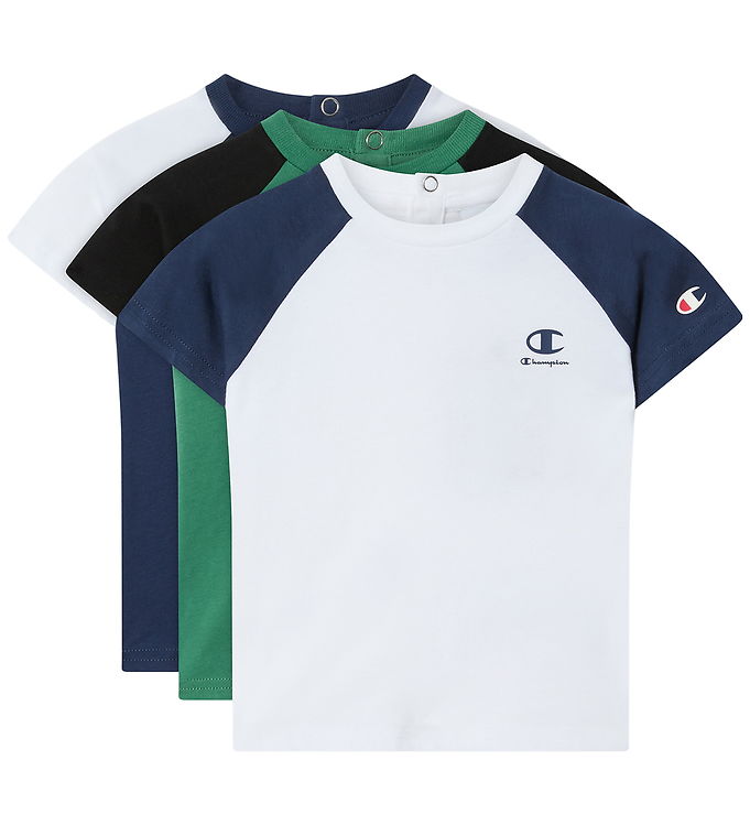 Champion T-shirt - 3-pak - Navy/Grøn/Hvid