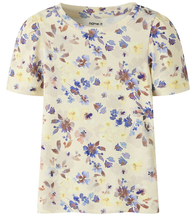 Name It Flora - Pige T-shirt - Beige/Lilla - 92