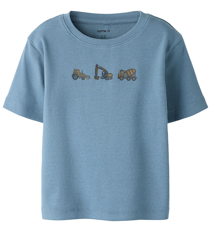 Name It Kortærmet Ensfarvet Top Med Køretøjer, Str. 92-116 - 104
