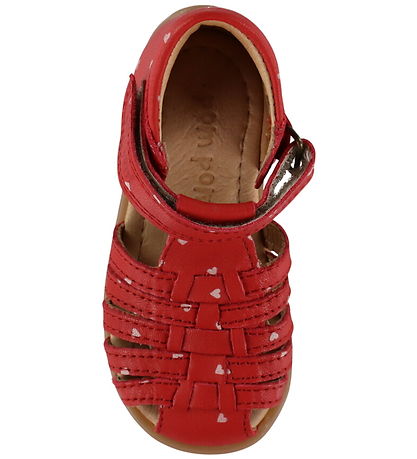 Pom Pom Begyndersandaler - Starter Velcro - Poppy Red AOP