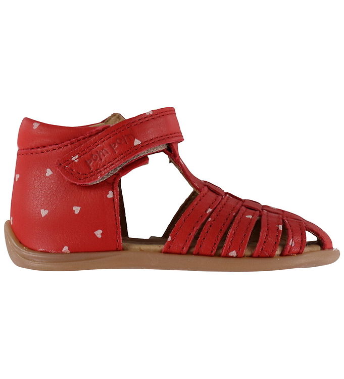 Pom Pom Begyndersandaler – Starter Velcro – Poppy Red AOP
