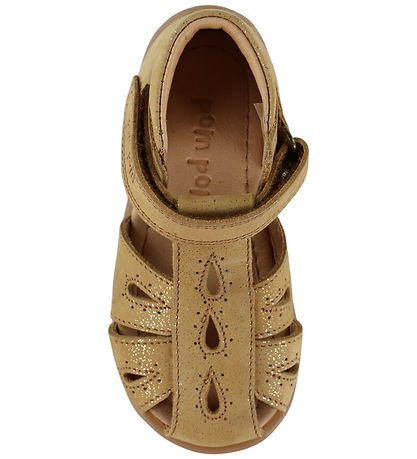 Pom Pom Begyndersandaler - Starters Drops Velcro - Camel Glitter