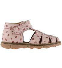 Pom Pom Sandaler - Velcro - Dusty Rose Strawberry AOP