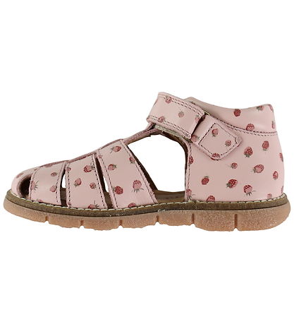 Pom Pom Sandaler - Velcro - Dusty Rose Strawberry AOP