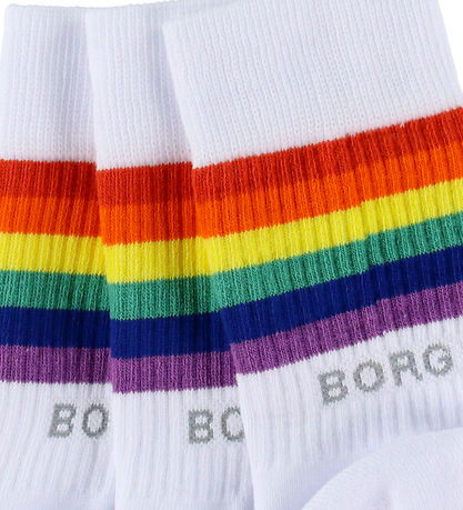 Björn Borg Strømper - 3-pak - Crew - Hvid m. Regnbue