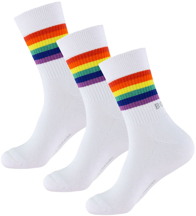 Björn Borg Strømper - 3-pak - Crew - Hvid m. Regnbue
