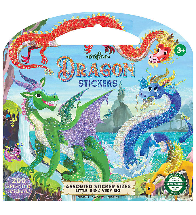 Eeboo - Dragon Stickers - 200 Drage Klistermærker - 12 Ark
