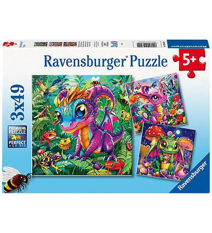 Ravensburger Puslespil - 3x49 Brikker - Baby Garden Dragons