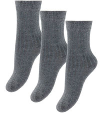 Minipop Strømper - Rib - Bambus - Noos - 3-pak - Gray Mel