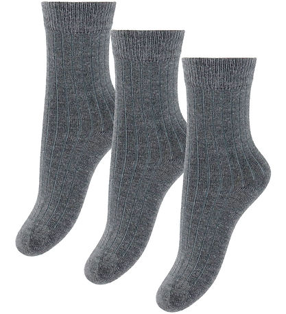 Minipop Strømper - Rib - Bambus - Noos - 3-pak - Gray Mel