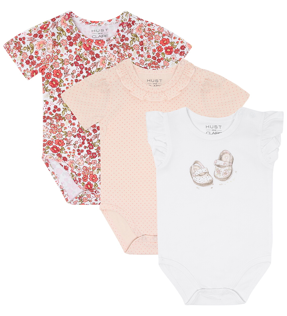 Hust and Claire Body k/ä - 3er-Pack - Bella - Weiß/Rosa m. Blume - Hust and Claire - 62 - Body K/Ä