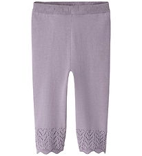 Name It Bukser - Strik - NbfBrit - Lavender Gray m. Hulmønster