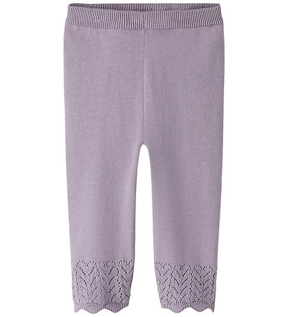 Name It Bukser - Strik - NbfBrit - Lavender Gray m. Hulmønster