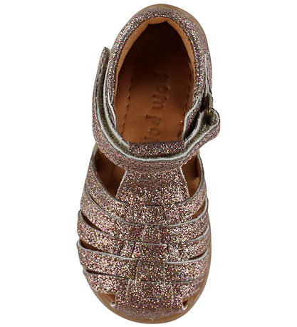 Pom Pom Begyndersandaler - Starter Velcro - Rose Glitter