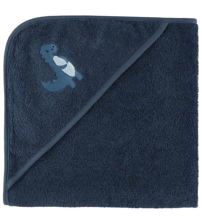 Nørgaard Madsens Babyhåndklæde – 100×100 cm – Navy m. Dino