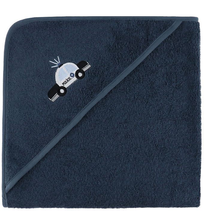 Nørgaard Madsens Babyhåndklæde – 75×75 cm – Navy m. Politibil