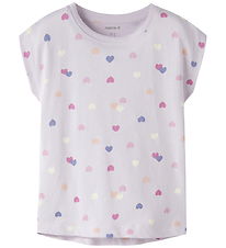 Name it T-shirt - NmfVigga - Lavender Fog/Colorful Hearts