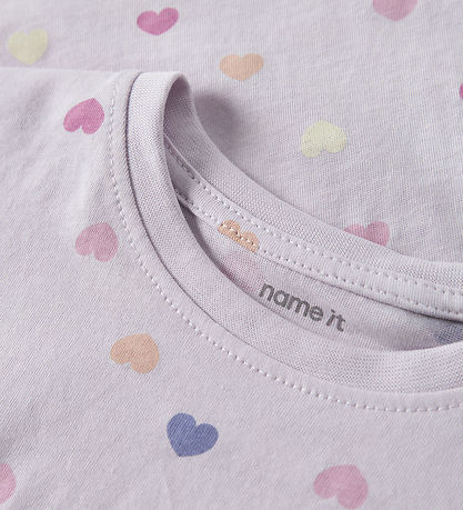 Name it T-shirt - NmfVigga - Lavender Fog/Colorful Hearts