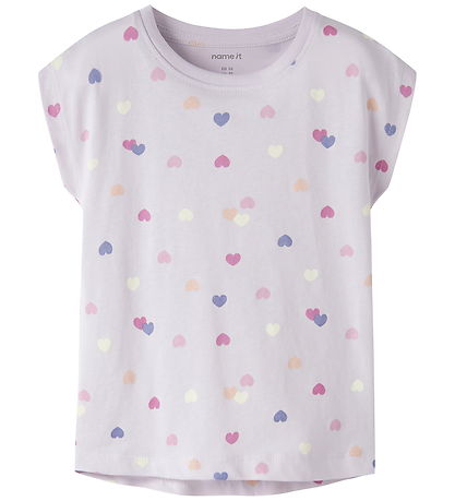 Name it T-shirt - NmfVigga - Lavender Fog/Colorful Hearts