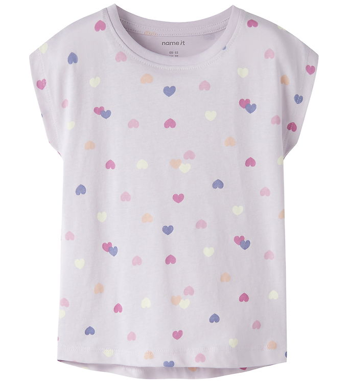 Name It T-shirt - NmfVigga - Lavender Fog/Colorful Hearts
