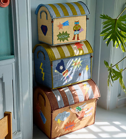 Rice Opbevaringskurve - Raffia - 3 stk. - 52/45/37 cm - Hero/Blå