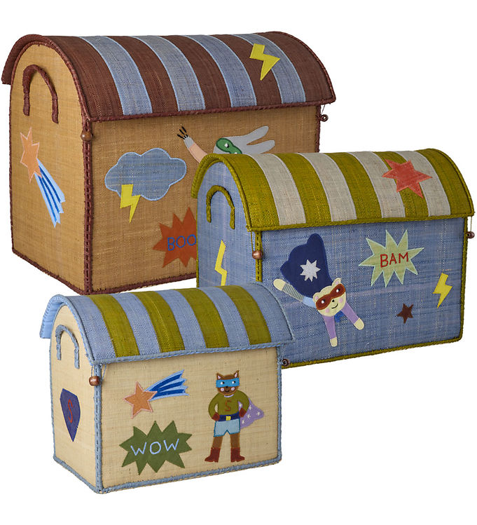 Rice Opbevaringskurve - Raffia - 3 stk. - 52/45/37 cm - Hero/Blå