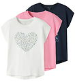 Name It T-shirt - 3-pak - NkfVigea - Pink Drink/Bright White + N