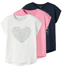 Name It T-shirt - 3-pak - NkfVigea - Pink Drink/Bright White + N