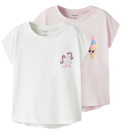 Name It T-shirt - 2-pak - NmfVarutti - Bright White/Cradle Pink