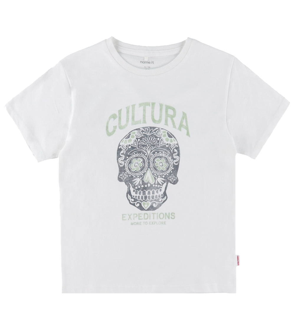 Name It T-Shirt - NkmHeupen - Bright White m. Schedel - Name It - 6 jaar (116) - T-Shirts