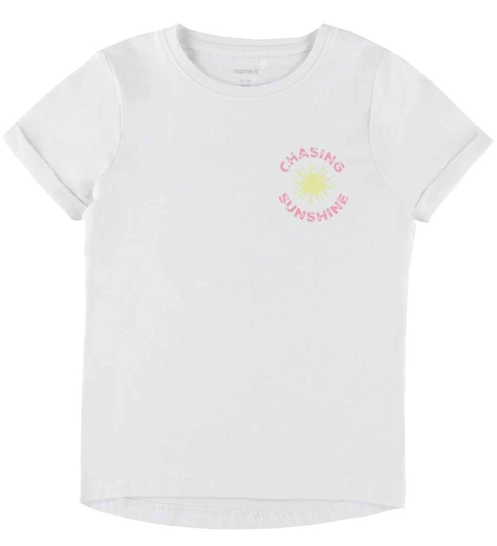 Name It T-Shirt - NkfVix - Bright White/Chasing Sunshine - Name It - 9-10 Jahre (134-140) - T-Shirts