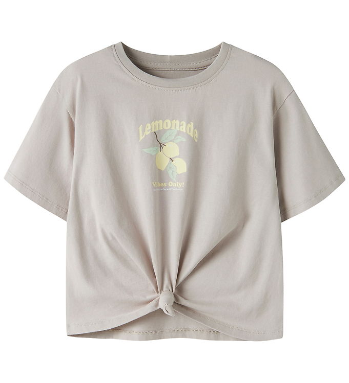 Name It T-shirt Chateau Gray Med Print Og Knudedetalje - Str. 7-8y 122/128cm