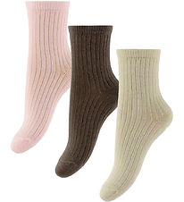 Name It Strømper - 3-pak - NmfNobba - Almond Milk/Brown Lentil