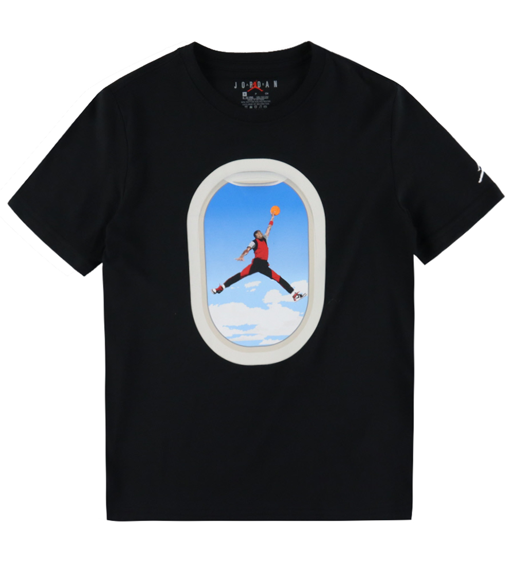 Jordan T-Shirt - Flugzeugfenster - Schwarz m. Print - Jordan - 12-13 Jahre (152-158) - T-Shirts