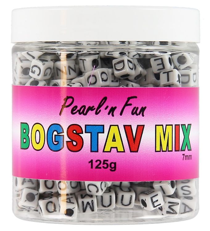 Pearl`n fun bogstaver 7mm sort/hvid 125g bøtte