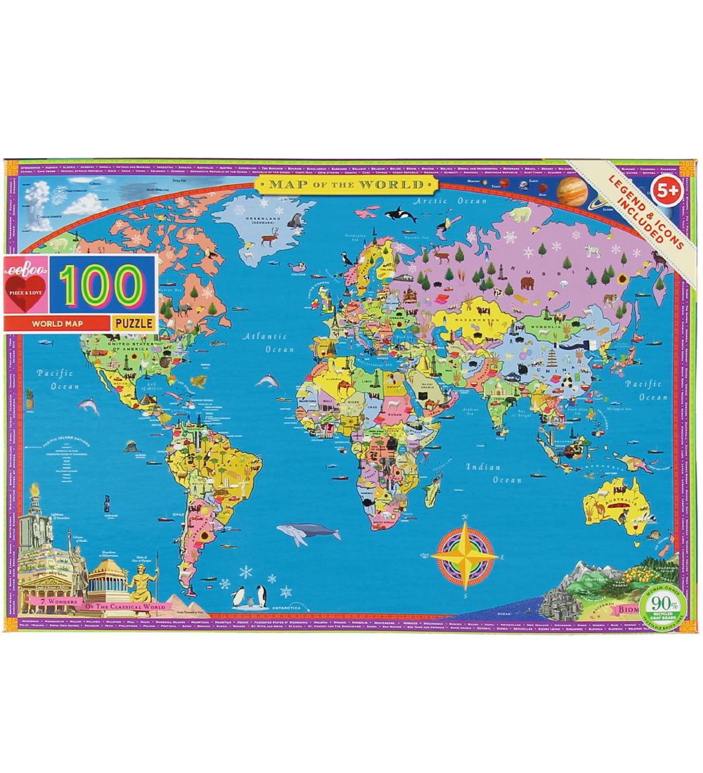 Eeboo Puzzlespiel - 100 Teile - Weltkarte - Eeboo - One Size - Puzzlespiele