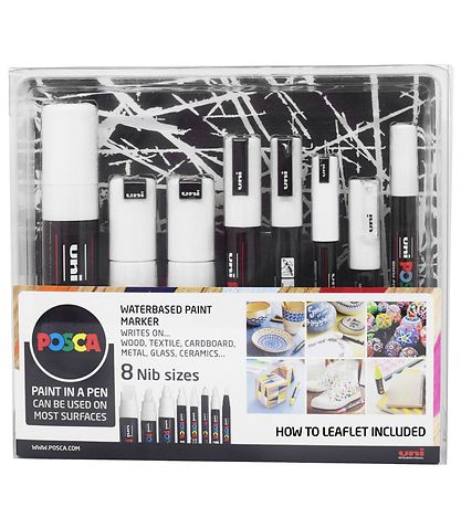 Posca Tuscher - 8 Spidsstørrelser - Hvid